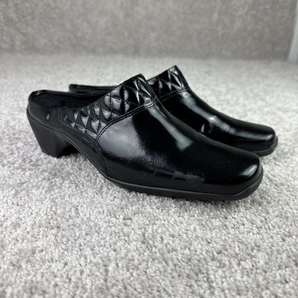 Aquatalia Black Patent Quilted Slip-On Heeled Clogs